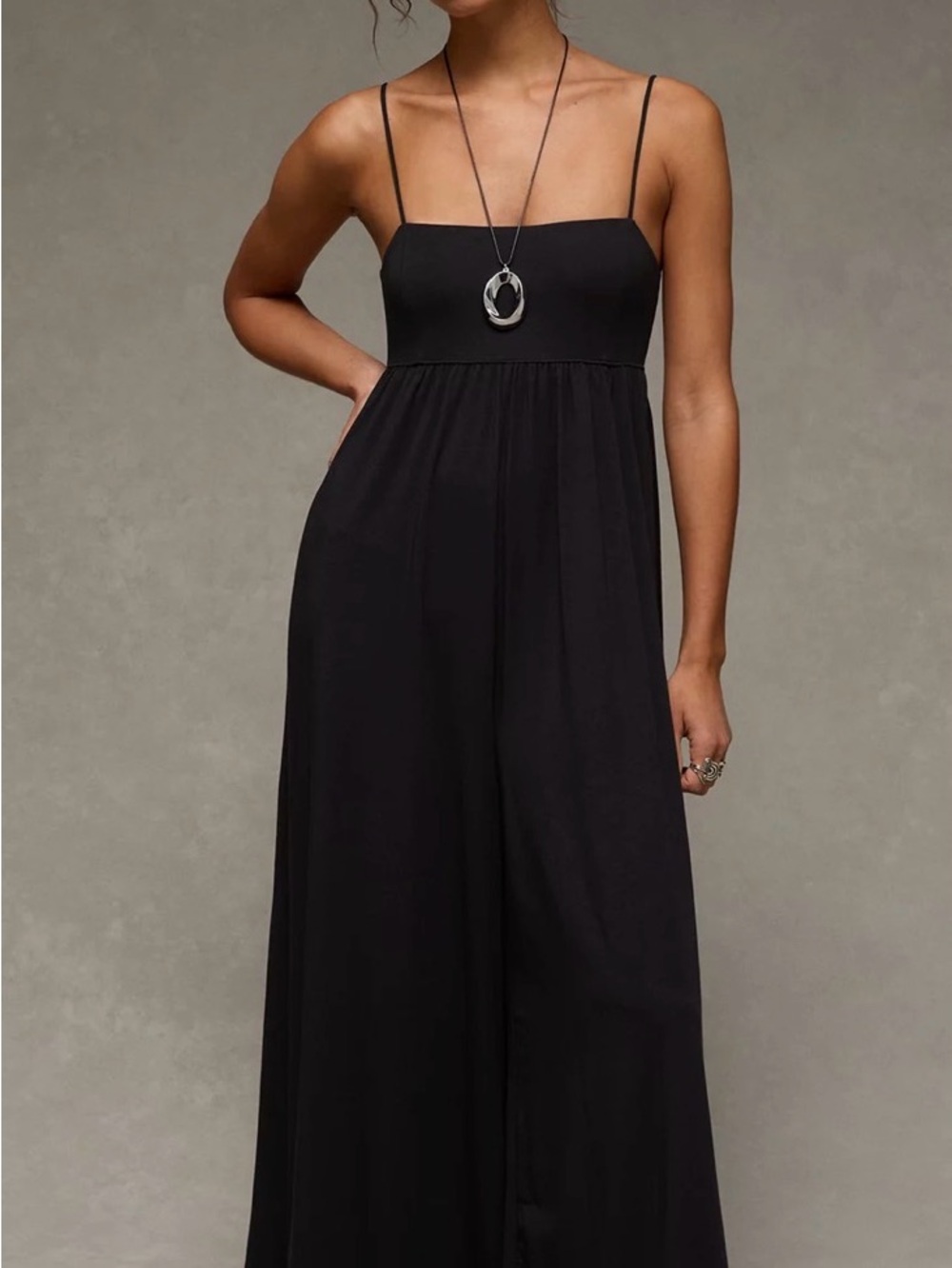 American Eagle Black knit Wide-Leg Jumpsuit with Spaghetti Straps size M